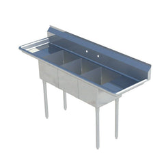 Sapphire SMS-3-1515D Three Compartment Sink with 15" Left & Right Drainboard - NSF - 75" Total Width (15"x15" Bowls)