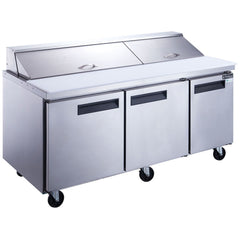 DSP72-18-S3 3-Door Commercial Food Prep Table Refrigerator in Stainless Steel