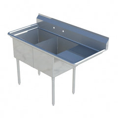 Sapphire SMS-2-2020R 63" Two Compartment Sink with 20"L x 20"D x 14"H Bowl and Right Drainboard