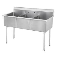 Sapphire SMSQ1221-3 39" Stainless Steel 12" x 21" x 13" Bowl Size Three Compartments Budget Sink