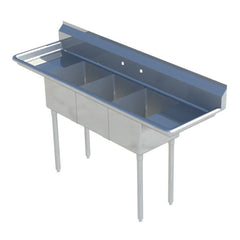 Sapphire SMS-3-1818D 3 Compartment Sink w/ 18” Left and Right Drainboards - Galvanized Legs | 90” Length