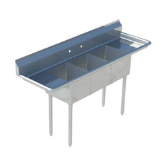 Sapphire SMS-3-2020D 100" Three Compartment Sink with 20"L x 20"D x 14"H Bowl, Left and Right Drainboard