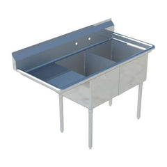 Sapphire SMS-2-2424L 75" Two Compartment Sink with 24"L x 24"D x 14"H Bowl and Left Drainboard