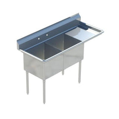 Sapphire SMS-2-1818R 57" Two Compartment Sink with 18"L x 18"D x 14"H Bowl and Right Drainboard