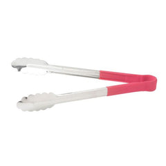 Winco UTPH-9R 9" Stainless Steel Utility Tongs with Red Polypropylene Handle