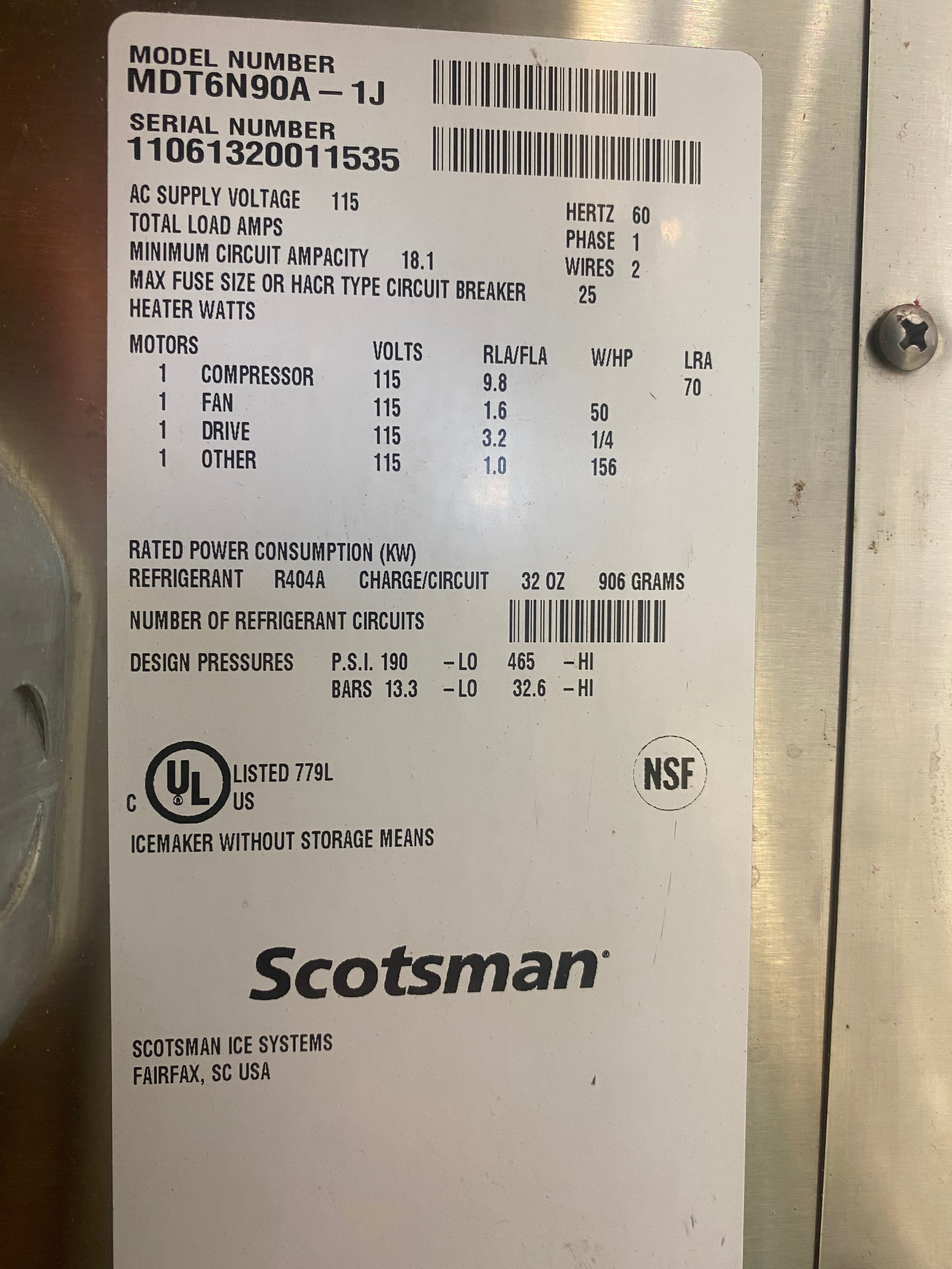 Used Scotsman MDT6N90A-1J Nugget Ice Maker 720lb Ice Machine & Water D ...