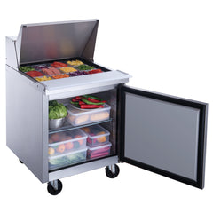 Dukers DSP29-12M-S1 29" 1-Door Commercial Food Prep Table Refrigerator in Stainless Steel with Mega Top - 6.6 Cu. Ft.