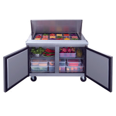Dukers DSP48-18M-S2 48" 2-Door Commercial Food Prep Table Refrigerator in Stainless Steel with Mega Top - 11.5 Cu. Ft.