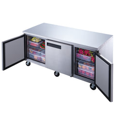 Dukers DUC72R 72" 3-Door Undercounter Commercial Refrigerator in Stainless Steel - 19 Cu. Ft.