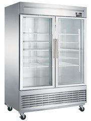 Dukers D55R-GS2 55" Two Section Glass Door Bottom Mount Reach-In Refrigerator | 40.74 Cu. Ft.