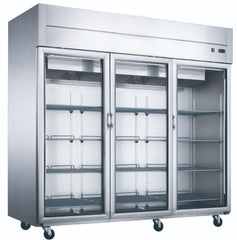 Dukers D83R-GS3 83" Three Section Glass Door Bottom Mount Reach-In Refrigerator | 64.8 Cu. Ft.
